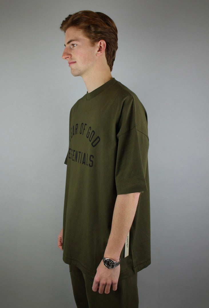Fear of God Essentials Jersey Crewneck Tee 'Olive'-9578951344458-The Attic