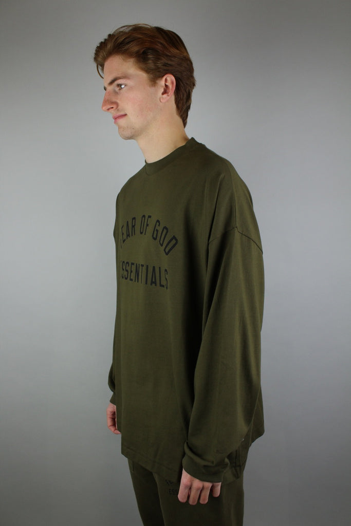 Fear of God Essentials Jersey Longsleeve Tee 'Olive'-9579019338058-The Attic