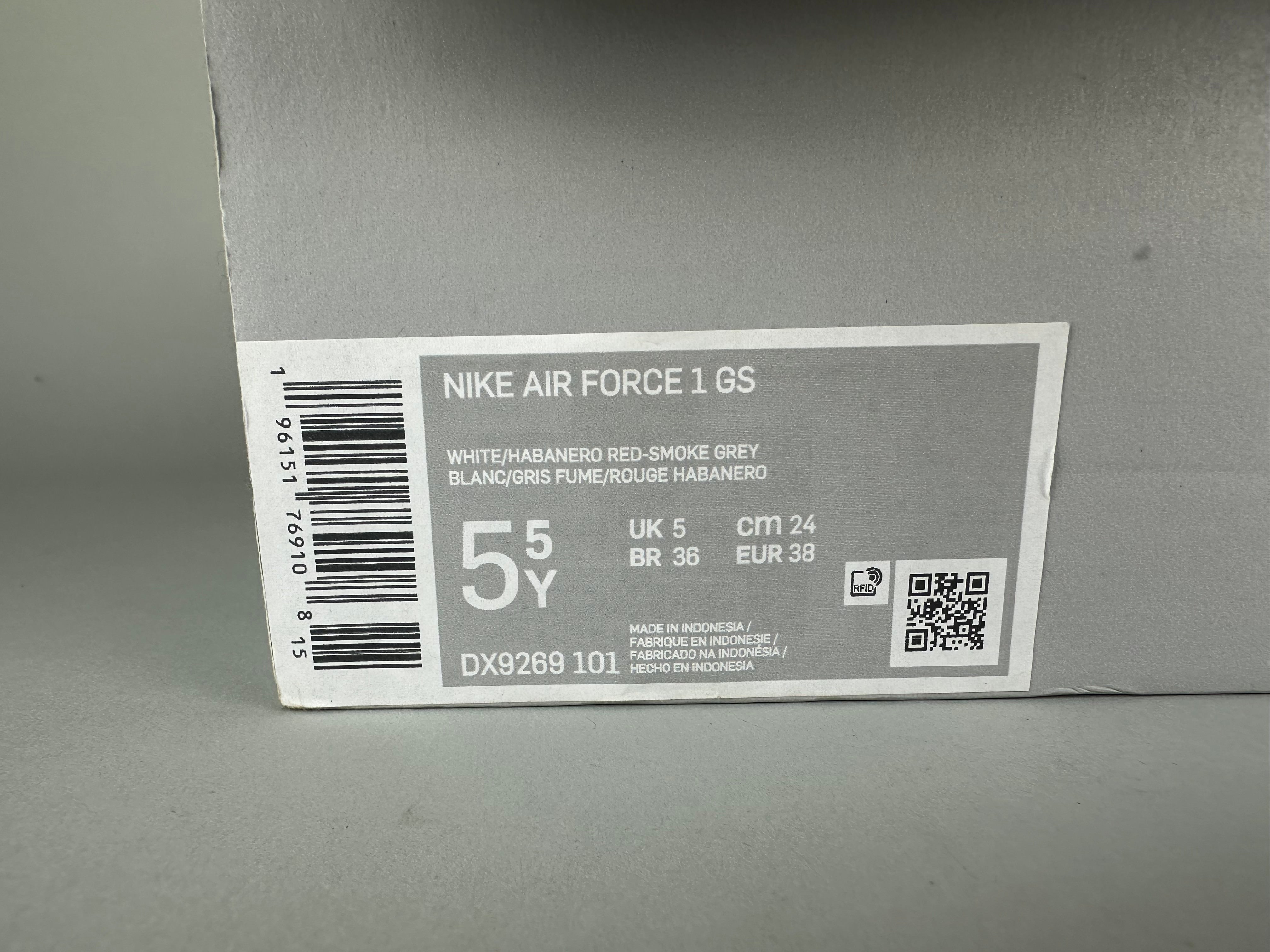 Nike Air Force 1 SE GS 'Mini Swoosh White Habanero Red'- Size 38 (ARCHIVE)