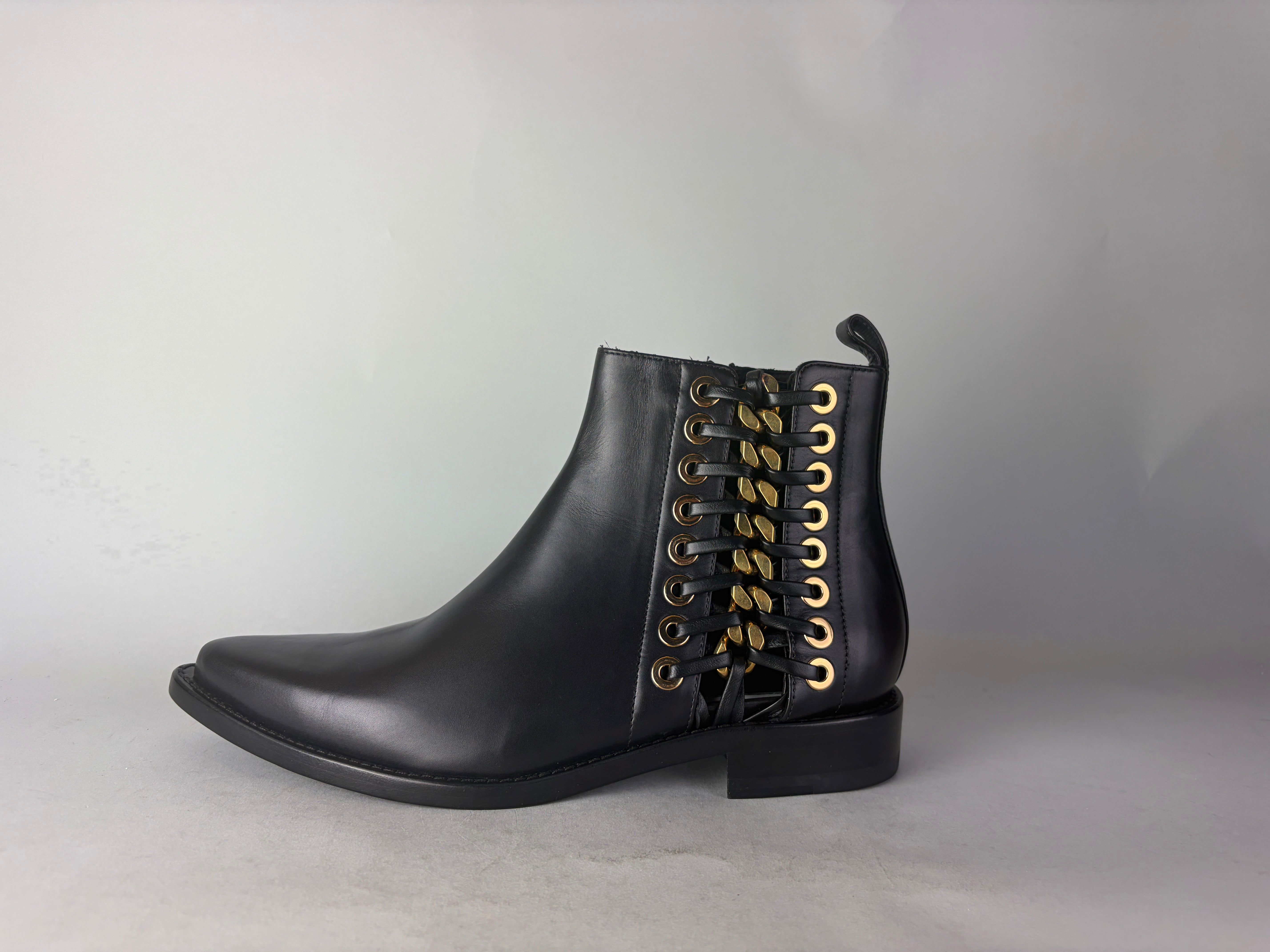 Alexander McQueen Black Leather Braided Chain Ankle Boots - Size 38 (ARCHIVE)