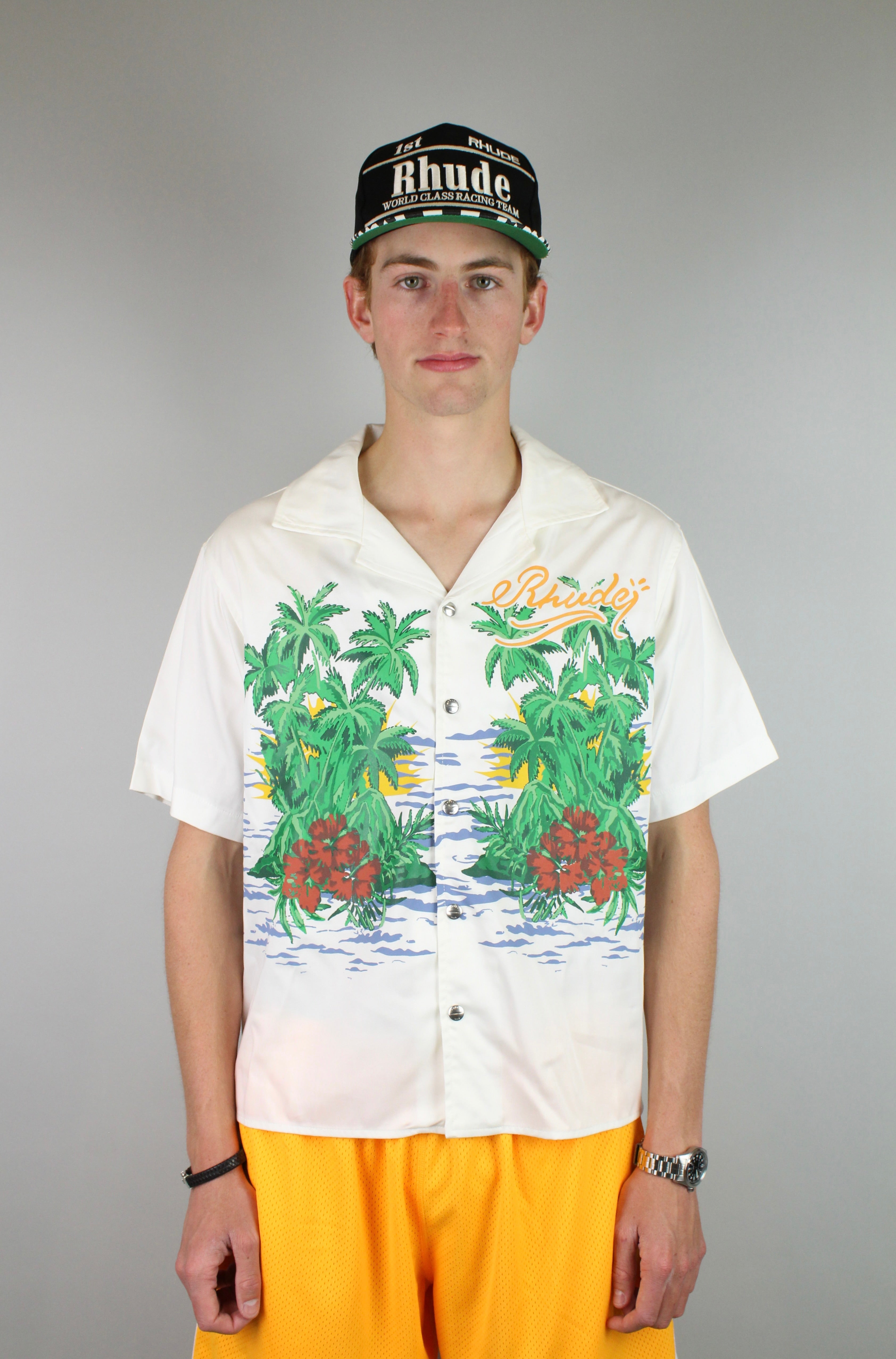Rhude Palmas Snap Vacation Shirt 'White'-9348759093578-The Attic