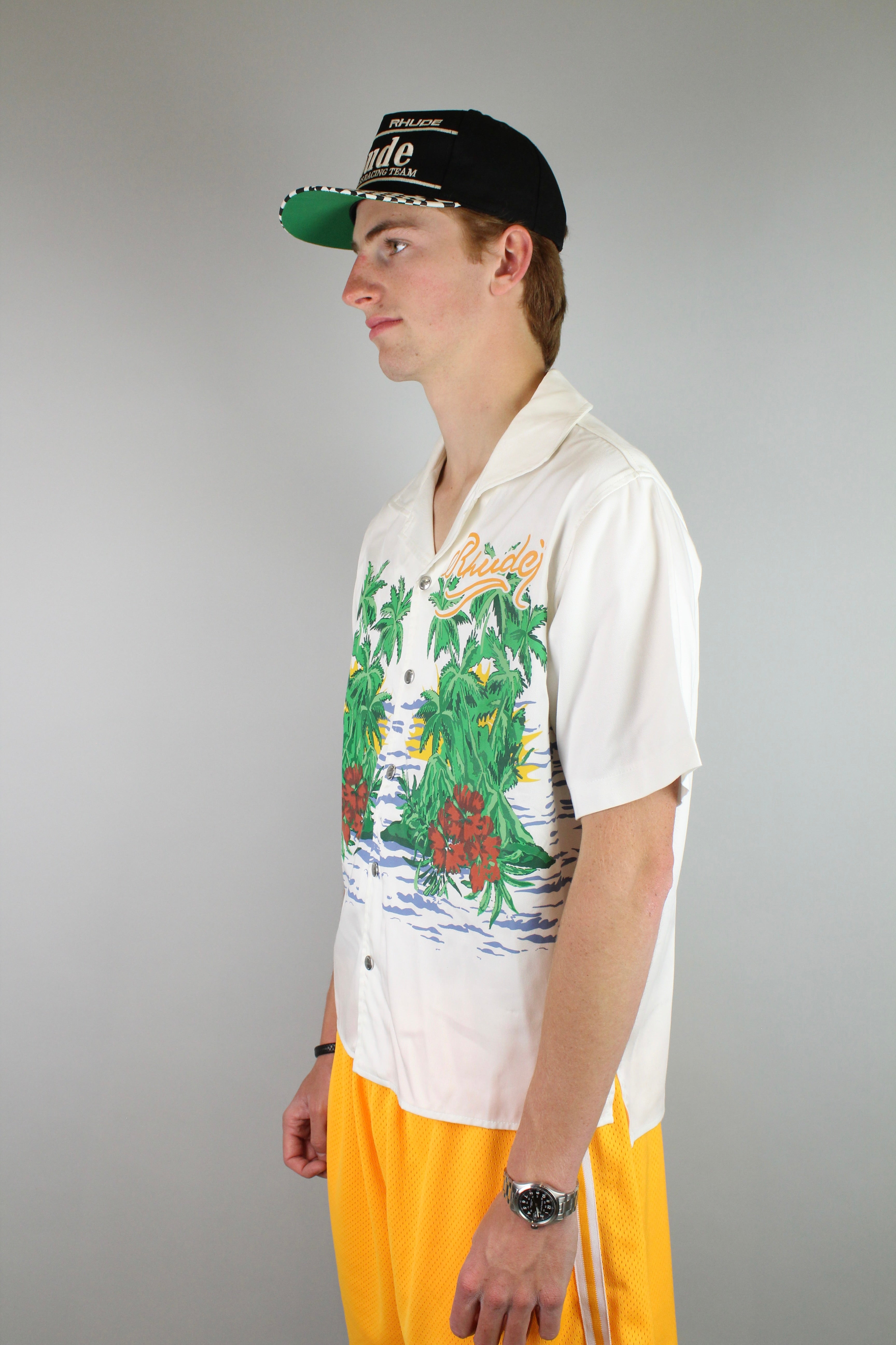 Rhude Palmas Snap Vacation Shirt 'White'-9348759093578-The Attic