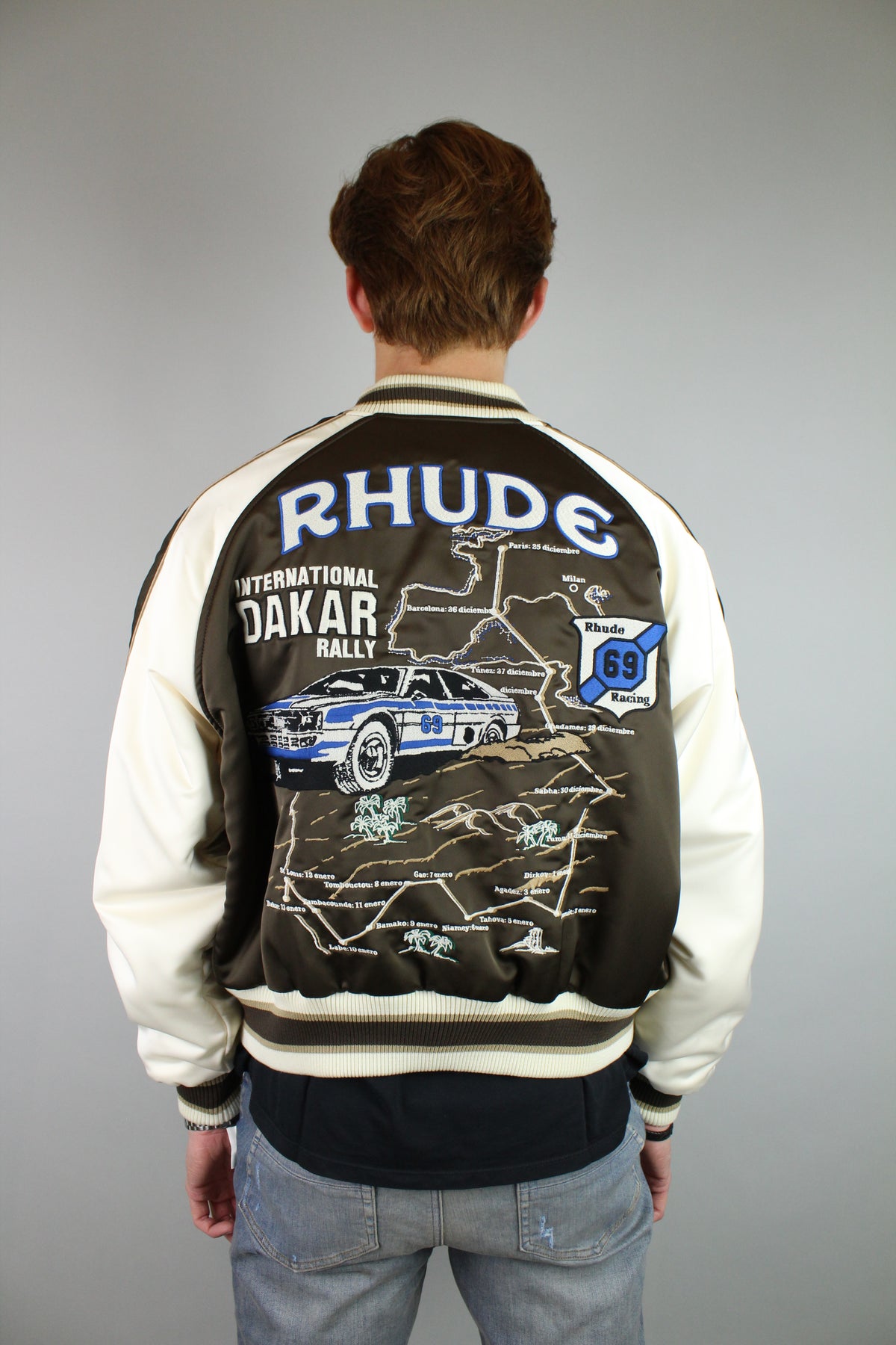Rhude Souvenir Varsity Bomber Jacket 'Brown/White'-9363677413706-The Attic