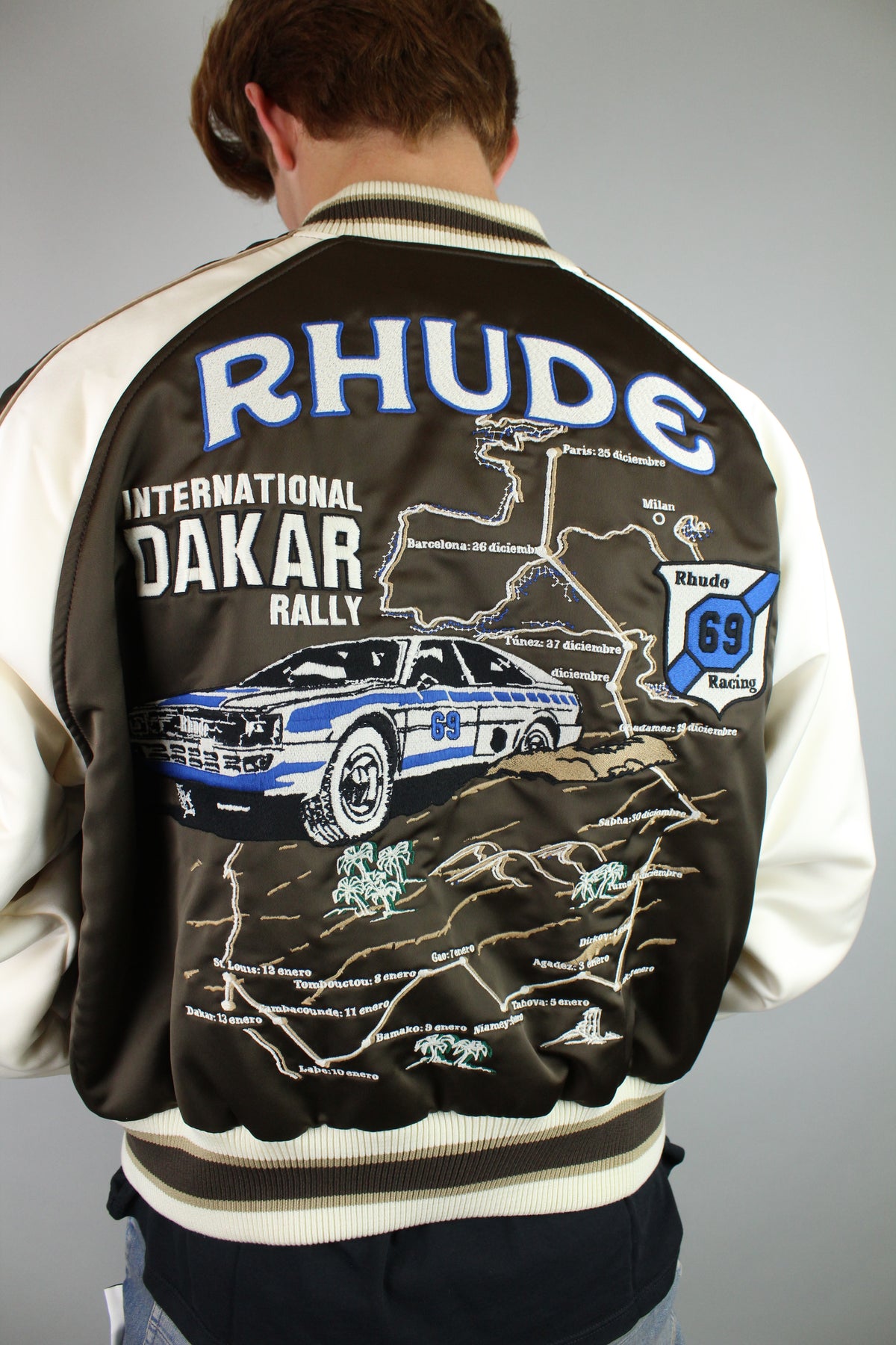 Rhude Souvenir Varsity Bomber Jacket 'Brown/White'-9363677413706-The Attic