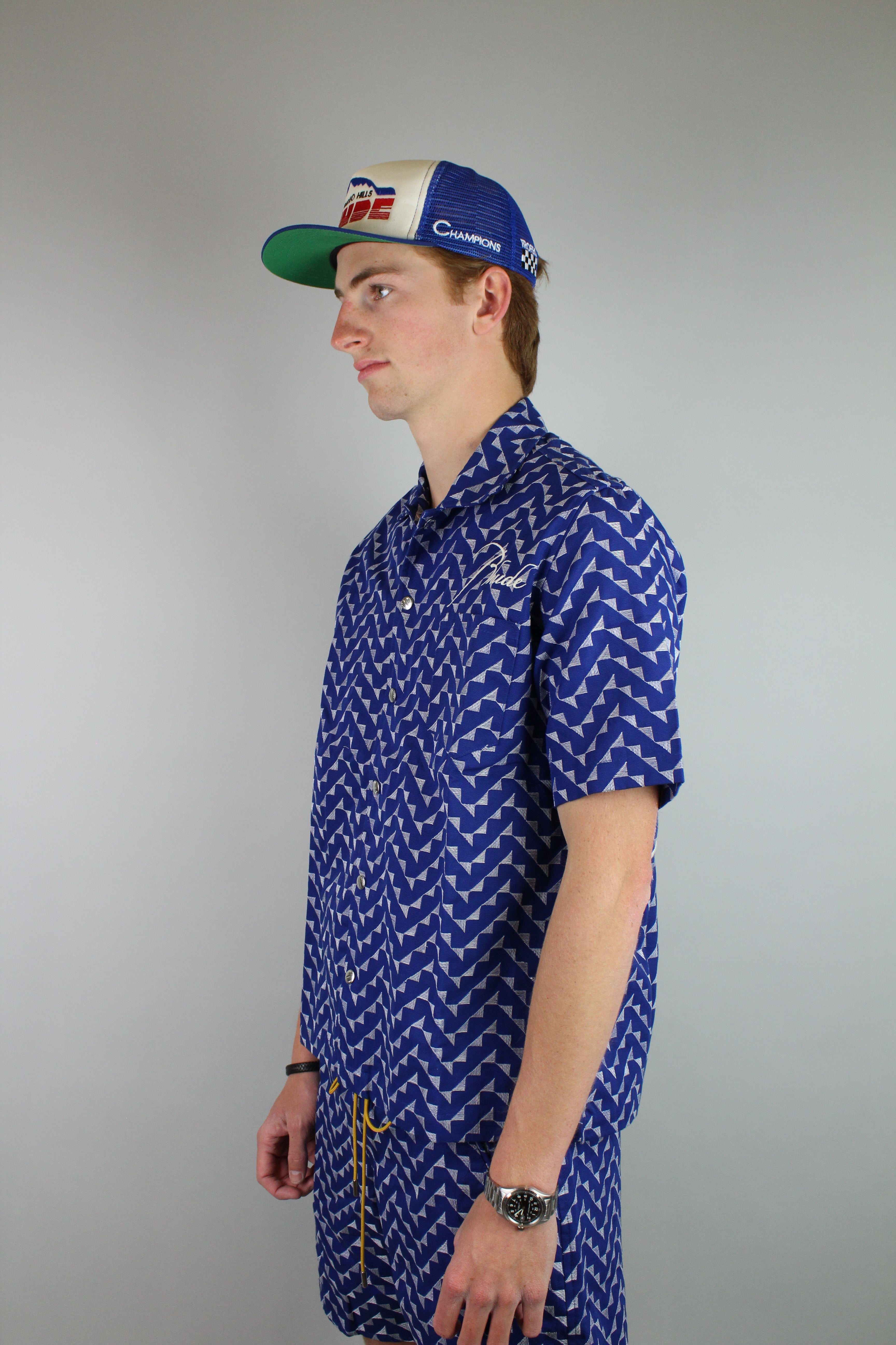 Rhude Logo Beachfront Shirt 'Navy'-9348698341706-The Attic