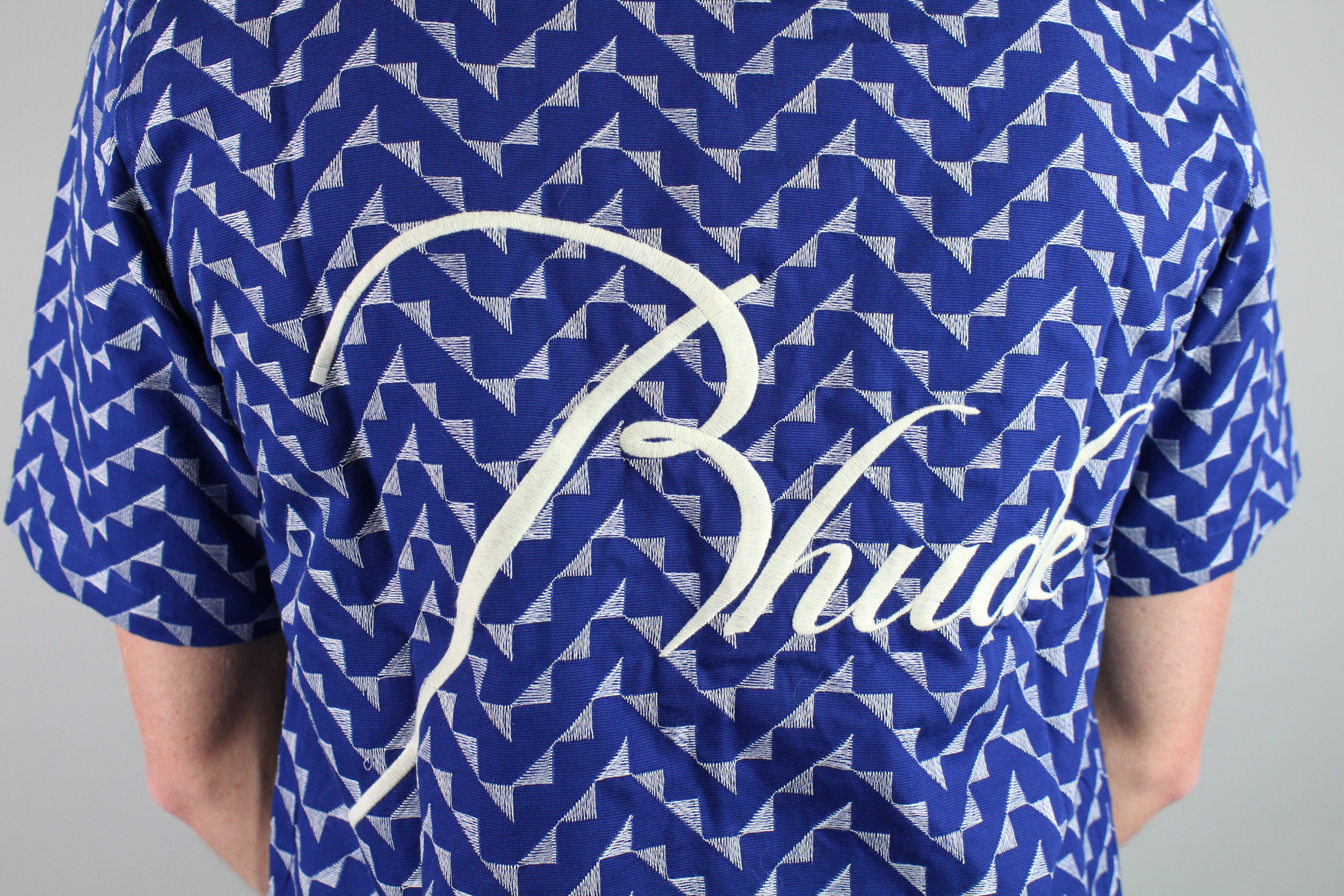 Rhude Logo Beachfront Shirt 'Navy'-9348698341706-The Attic