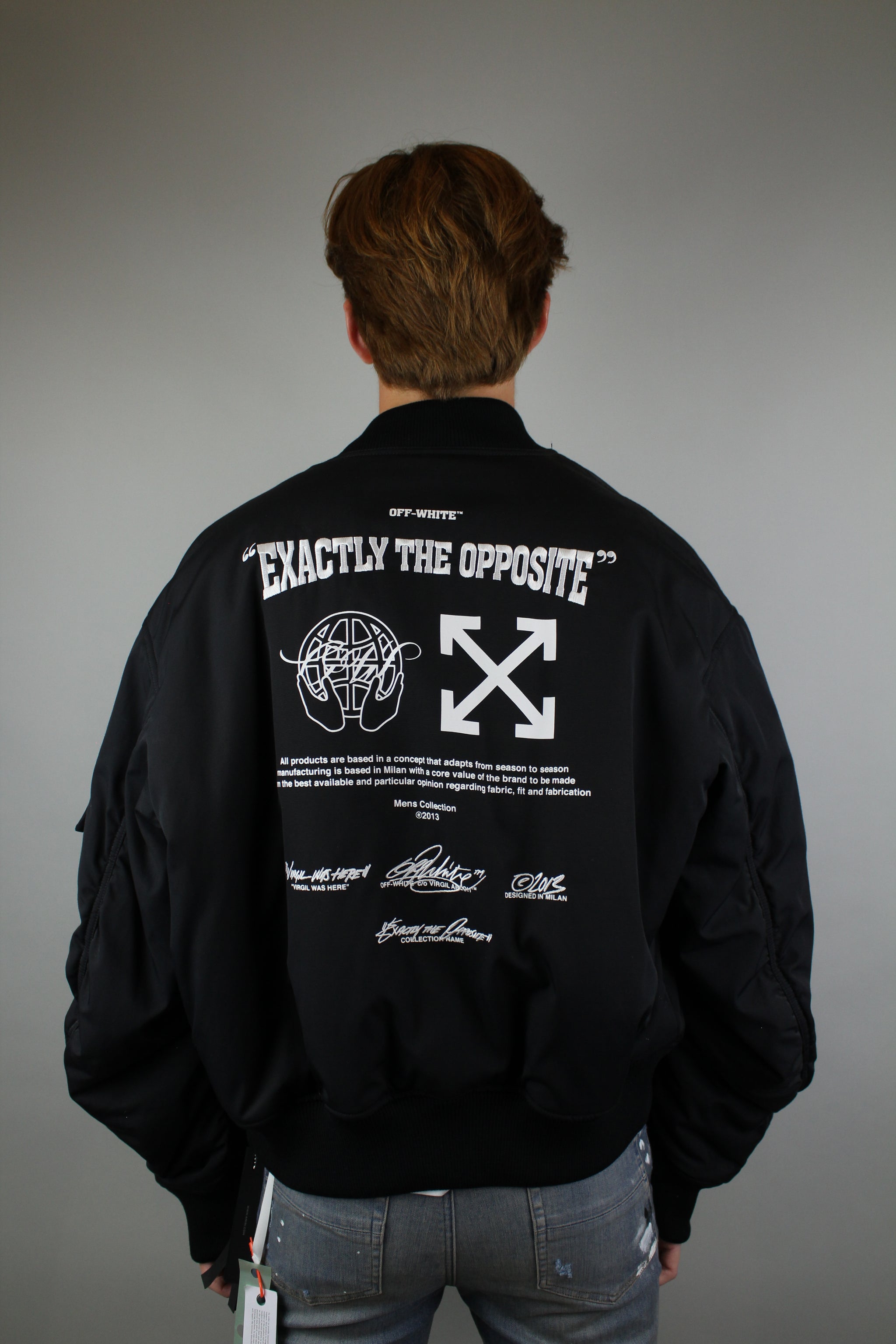 Off-White Quilted Bomber Jacket Logo Back Print 'Black' - Size L