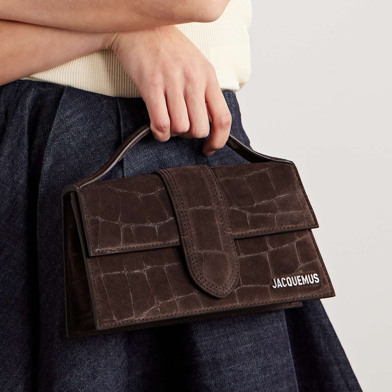 Jacquemus Le Grand Bambino 'Crocodile Dark Brown'