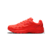 Side profile of a single red Nike P-6000 sneaker with the toe pointing left, showing the embossed Swoosh logo, mesh and overlay panels, and a chunky red midsole, all in a monochrome bright red colourway.