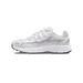 Side view of a white and grey Nike P-6000 sneaker with toe pointing left, showing mesh panels, embroidered swoosh, and chunky white midsole with black outsole