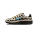 Left Nike P-6000 Cordura sneaker in beige and dark brown with a blue metallic swoosh, yellow laces, and black sole, shown from the outside with toe pointing left.