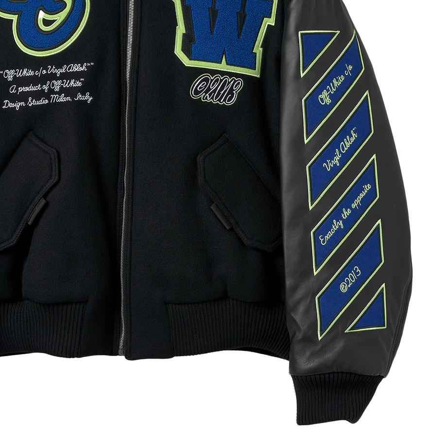 OFF-WHITE Logic Patch Varsity Jacket 'Black/Blue' - Size L (ARCHIVE)