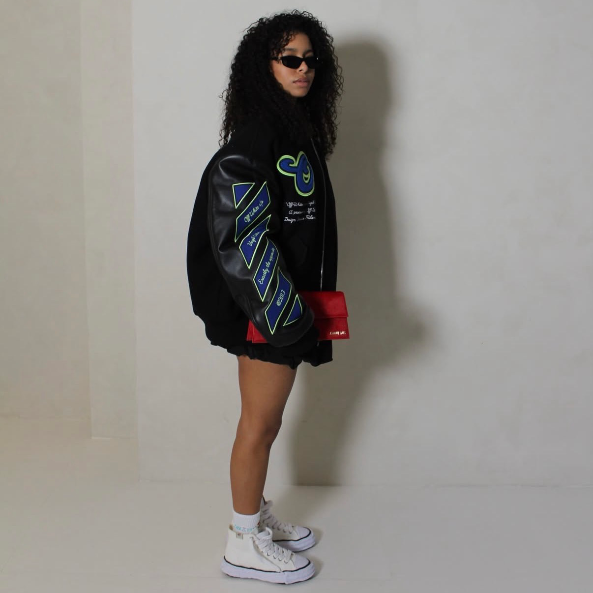 OFF-WHITE Logic Patch Varsity Jacket 'Black/Blue' - Size L (ARCHIVE)