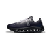 Side view of a navy On Cloudtilt sneaker with light grey laces and heel tab, featuring a black perforated CloudTec Phase sole.