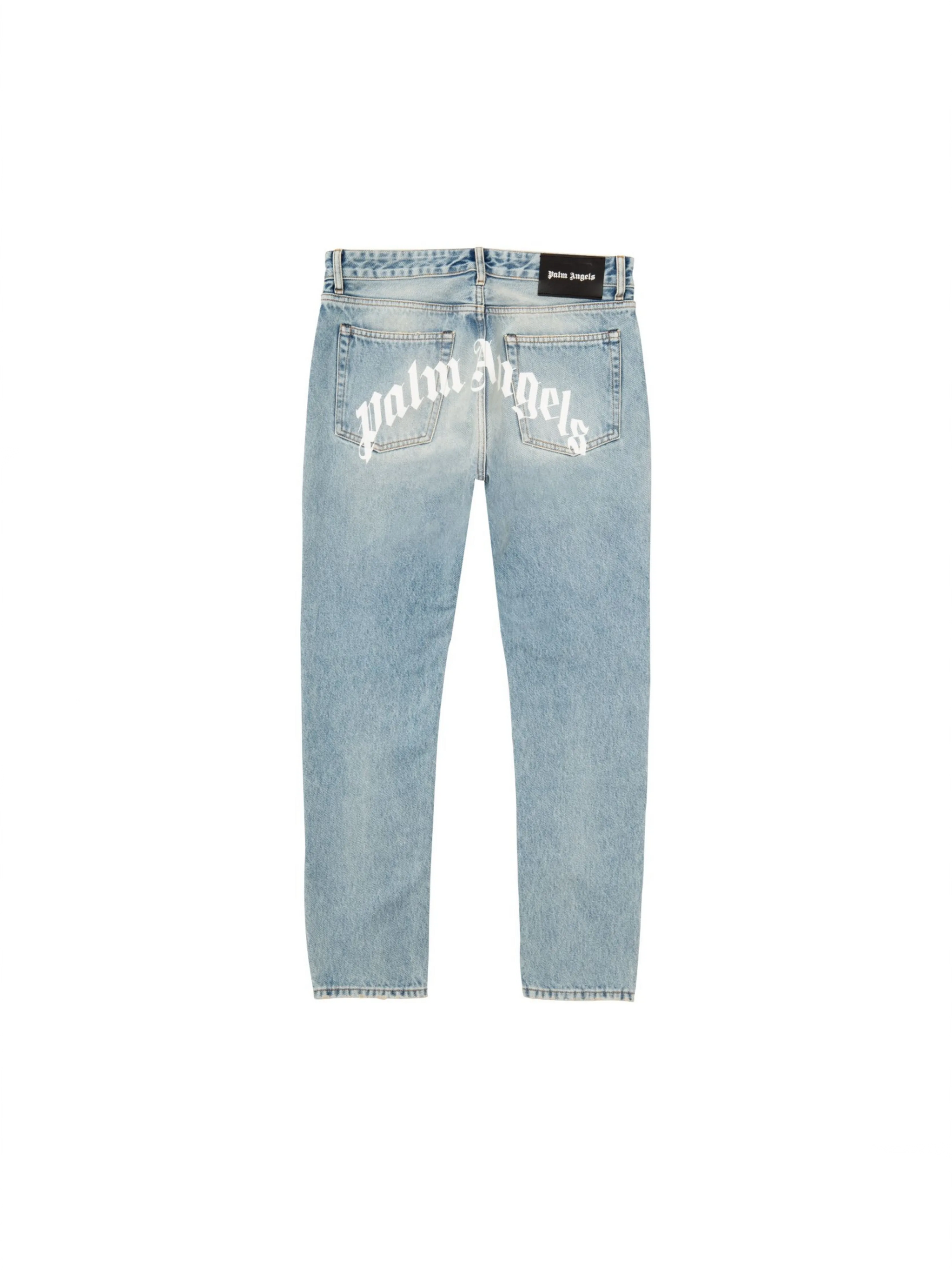 Palm Angels Curved Logo Print Straight Fit Jeans (Light Blue 
