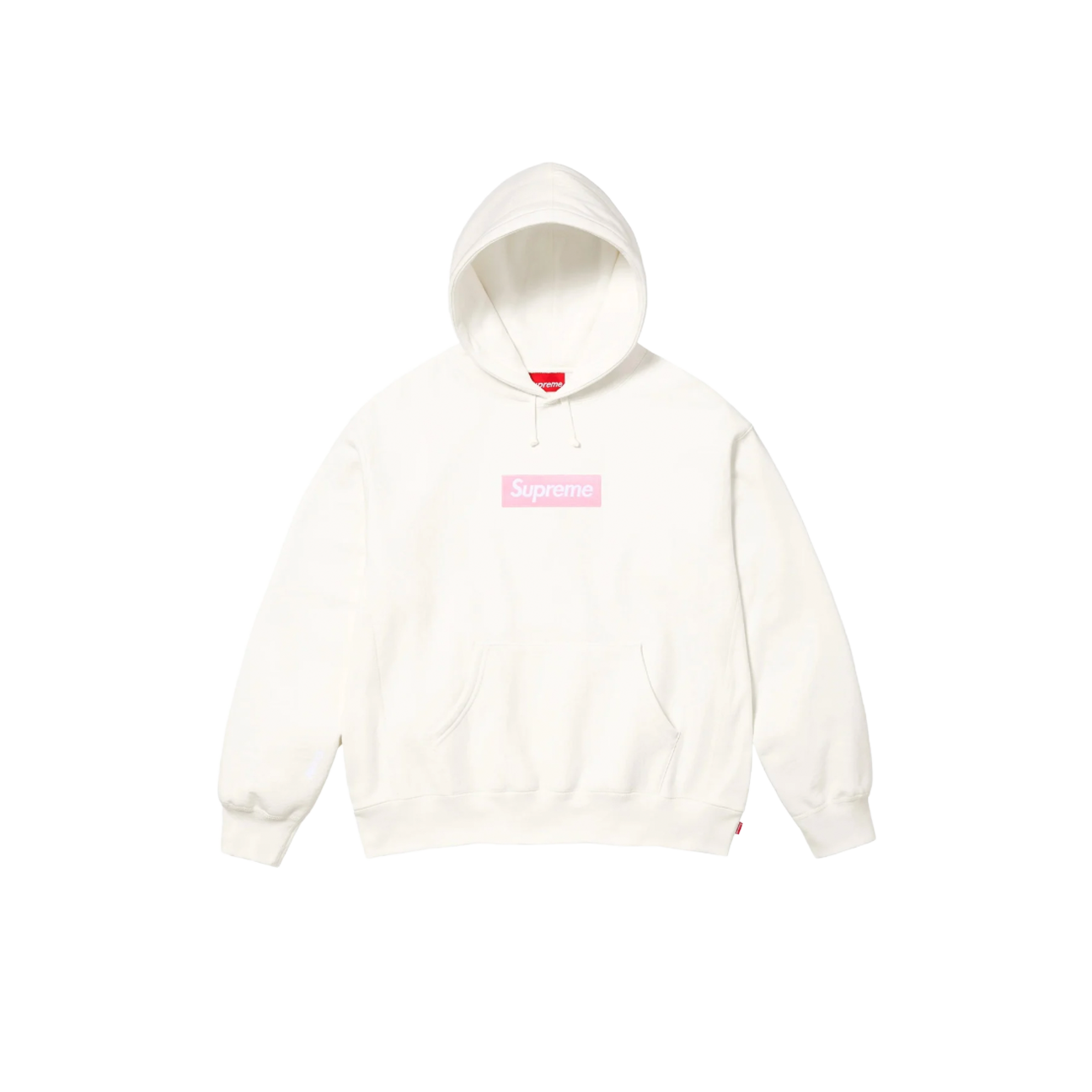supreme box logo hoodie white with pink logo heavyweight fleece streetwear hoodie, premium edition at The Attic