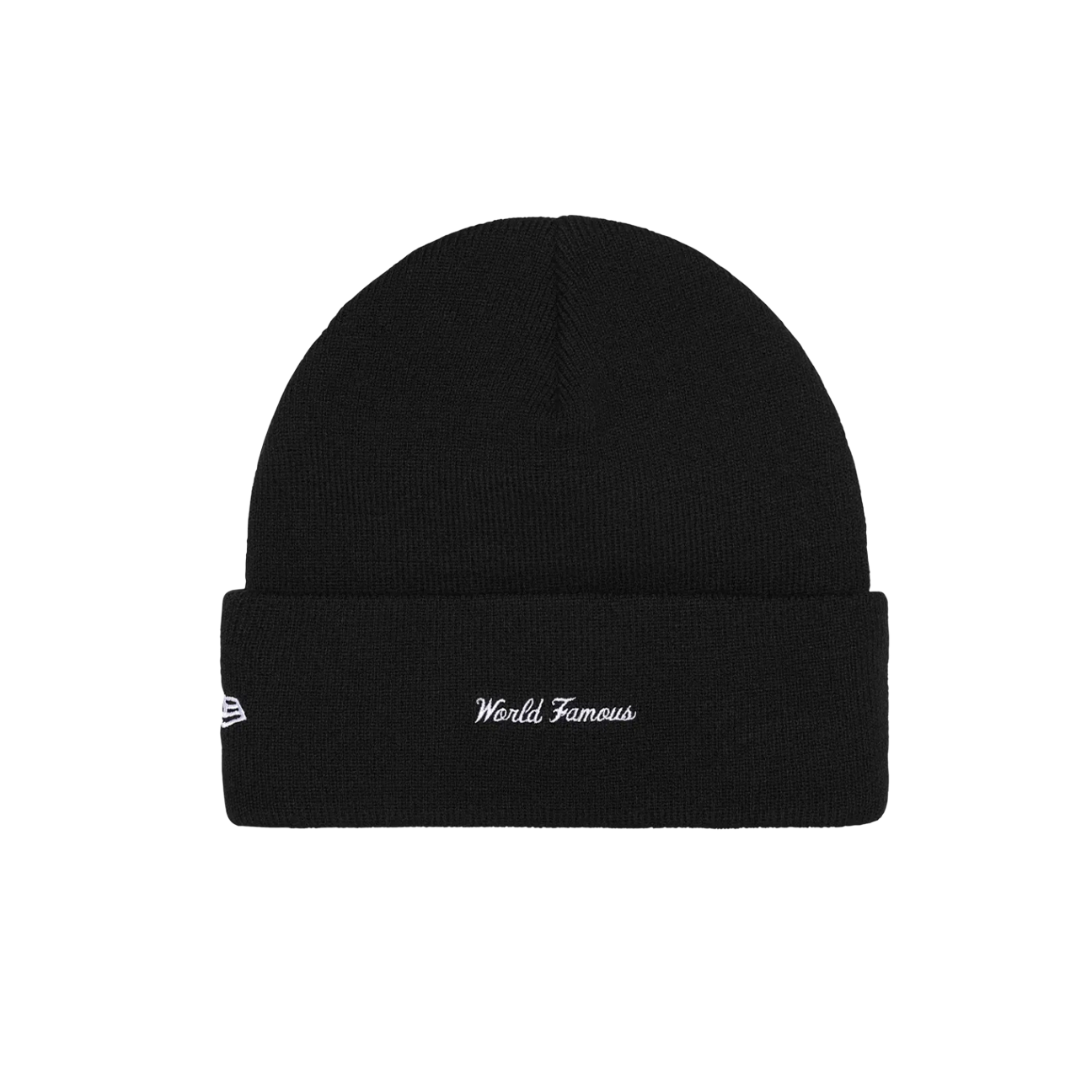 supreme new era box logo beanie black premium knit streetwear beanie with red box logo at The Attic