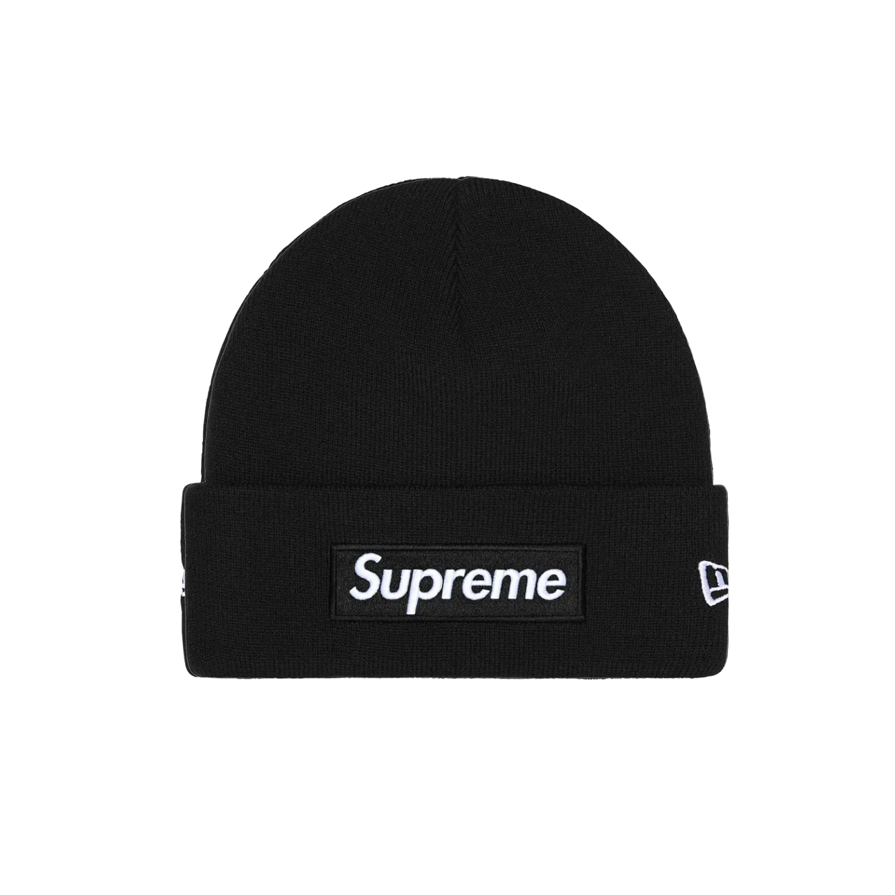 supreme new era box logo beanie black – premium knit streetwear beanie with red box logo at The Attic