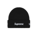 supreme new era box logo beanie black – premium knit streetwear beanie with red box logo at The Attic