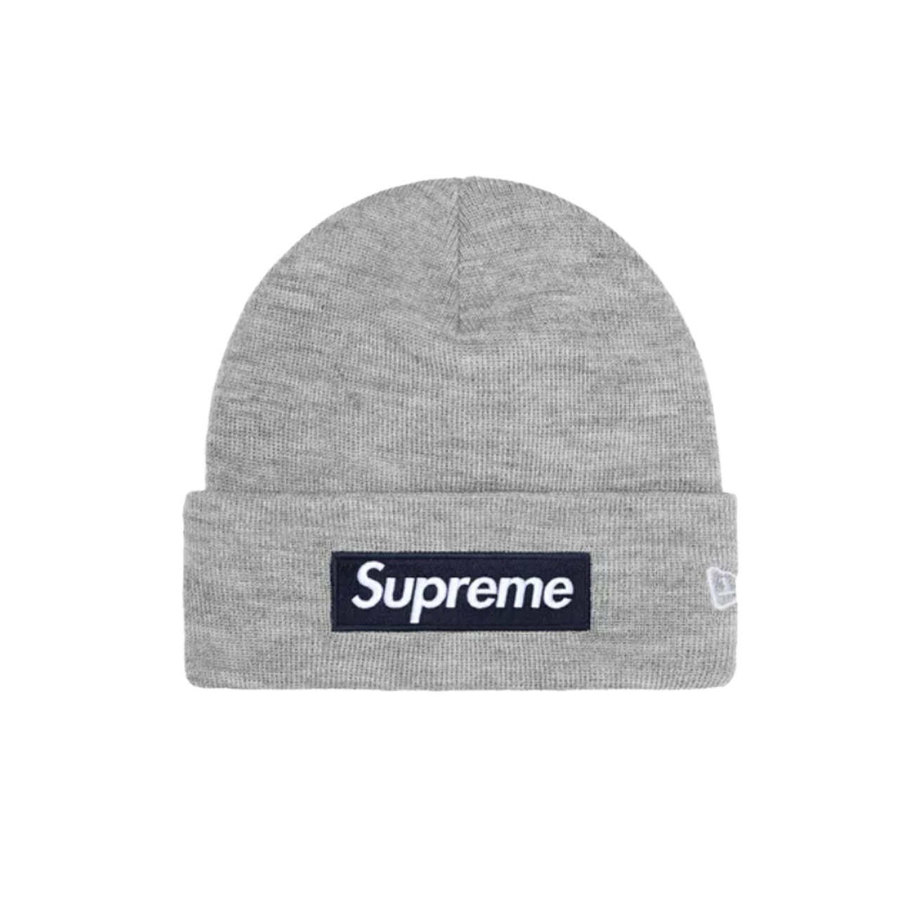 supreme new era box logo beanie heather grey premium knit streetwear beanie with red box logo at The Attic