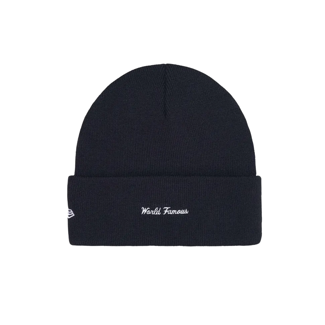 supreme new era box logo beanie navy  premium knit streetwear beanie with red box logo at The Attic