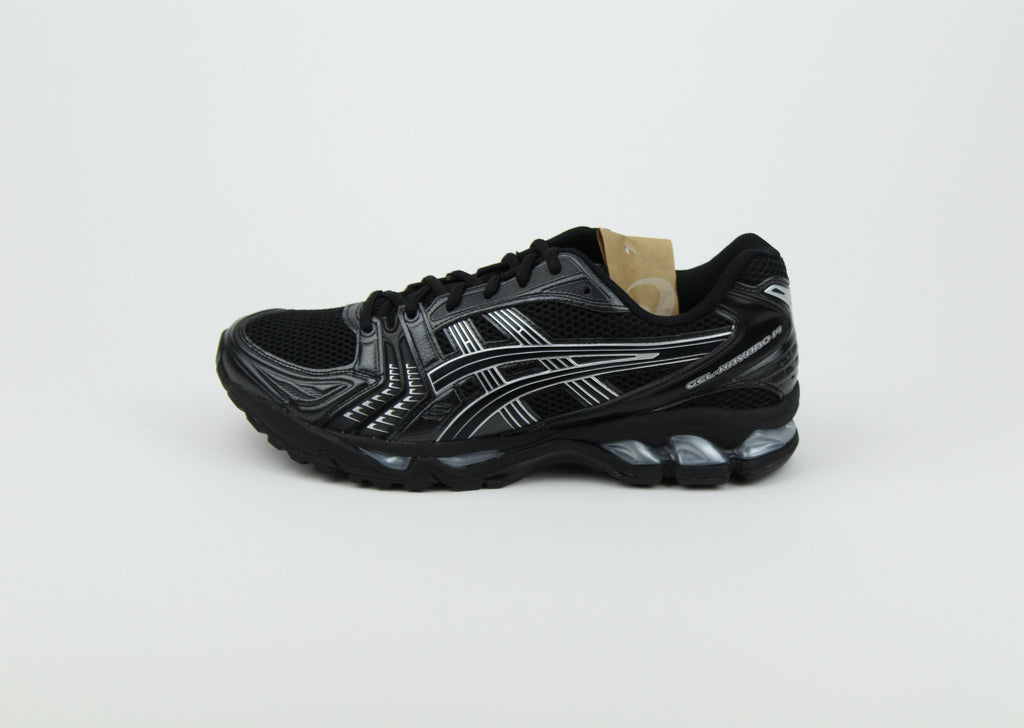 ASICS GEL-KAYANO 14 'Black Pure Silver' – high-performance running shoes with a sleek black and silver design, GEL cushioning for maximum comfort, and durable construction, ideal for athletes and casual wear.