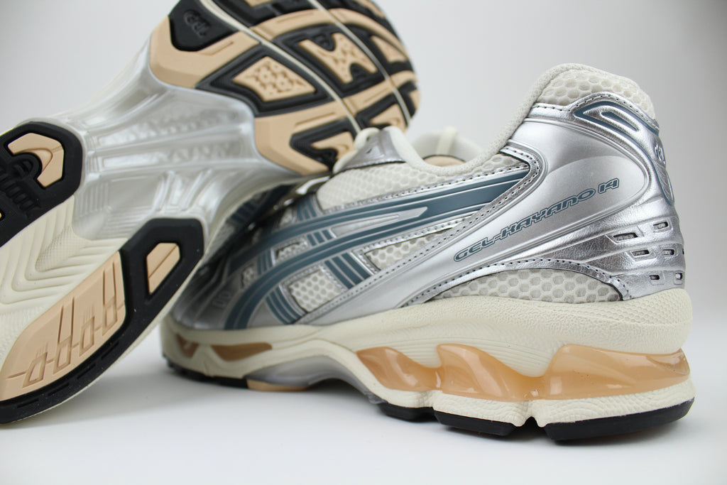 ASICS Gel-Kayano 14 Cream & Ironclad – Vintage Running Sneakers, Mesh and Synthetic Lifestyle Trainers, Retro Performance Shoes