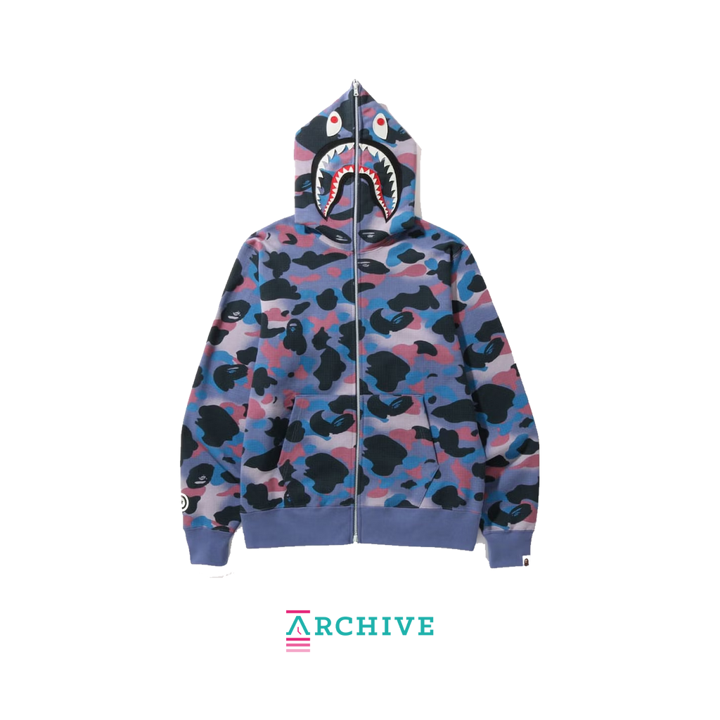 BAPE Grid Camo Shark Full Zip Hoodie 'Purple' - Size L (ARCHIVE)-8749716570442-The Attic