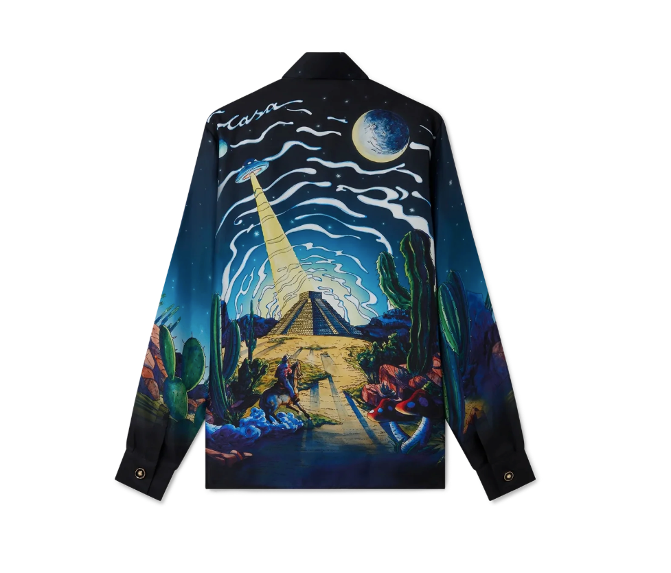 Casablanca Cowboy De L'Espace Long Sleeve Silk Shirt, stylish men's silk shirt with cowboy-inspired print, luxurious long sleeve design, elegant and comfortable fashion piece, high-quality silk material