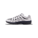 Lateral view of a grey and white Nike P-6000 sneaker with dark grey overlays and a navy and black layered sole