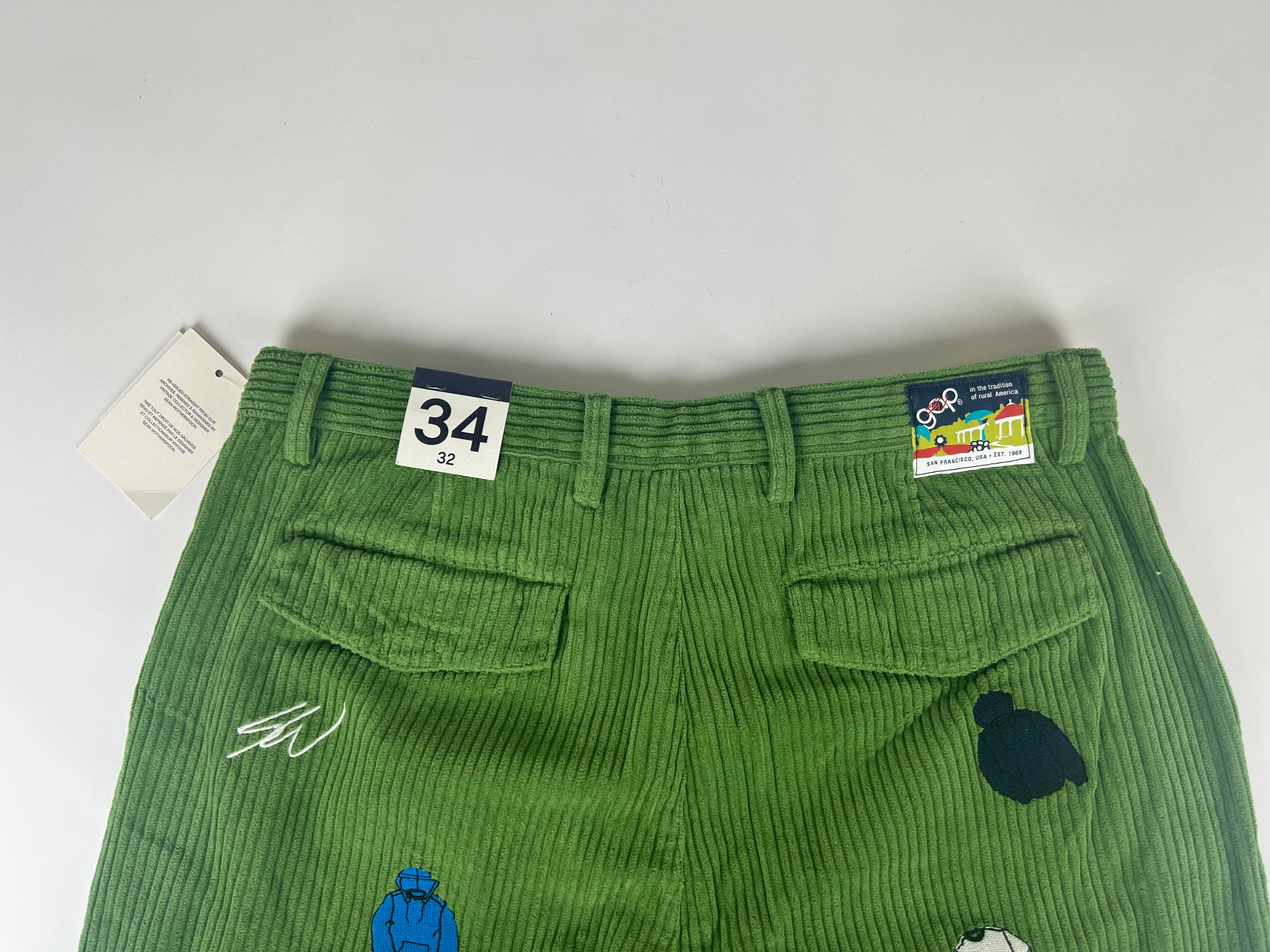 Gap Re-Issue × Sean Wotherspoon Embroidered Corduroy Relaxed 'Green' - Size 34W/32L (ARCHIVE)