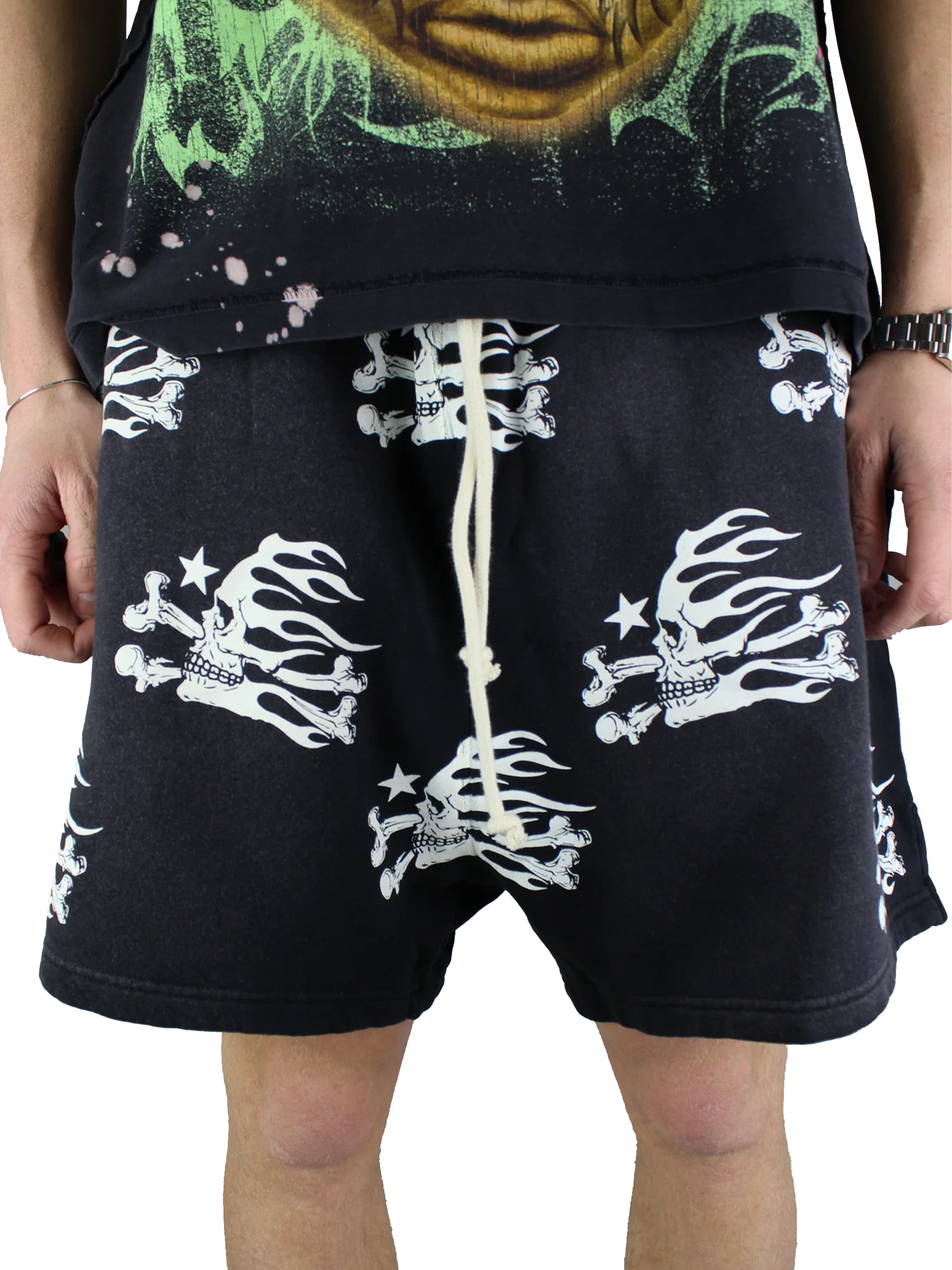 M 即発送 EC Melodi Skull Star Shorts Black SKULL BLAST - Vintage Cargo Shorts Black