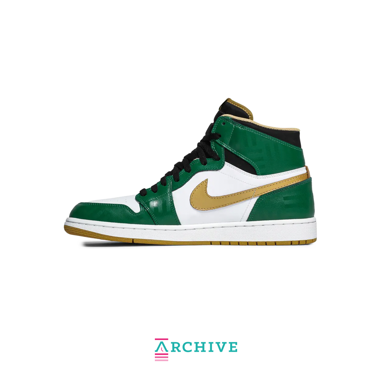 Air Jordan 1 High OG Celtics sneaker with green and black leather upper and classic Air Jordan branding