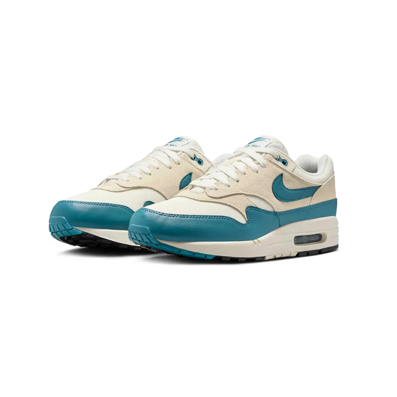 Nike Air Max 1 Essential Soft Pearl Smokey Blue sneaker with mesh and leather upper blue accents and classic Air Max cushioning available at The Attic