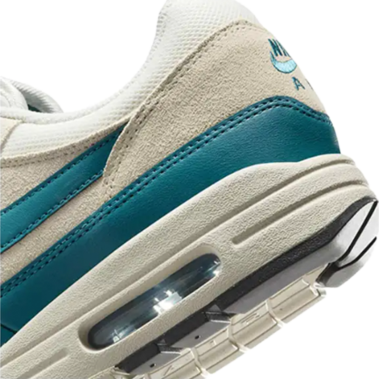 Nike Air Max 1 Essential Soft Pearl Smokey Blue sneaker with mesh and leather upper blue accents and classic Air Max cushioning available at The Attic