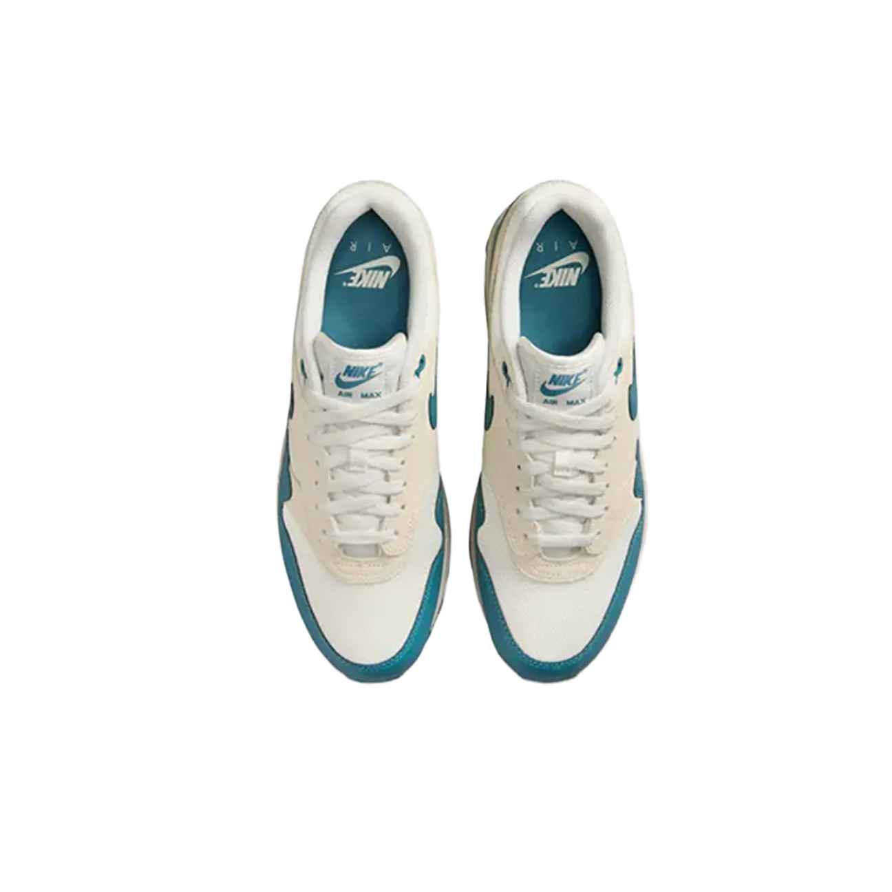 Nike Air Max 1 Essential Soft Pearl Smokey Blue sneaker with mesh and leather upper blue accents and classic Air Max cushioning available at The Attic