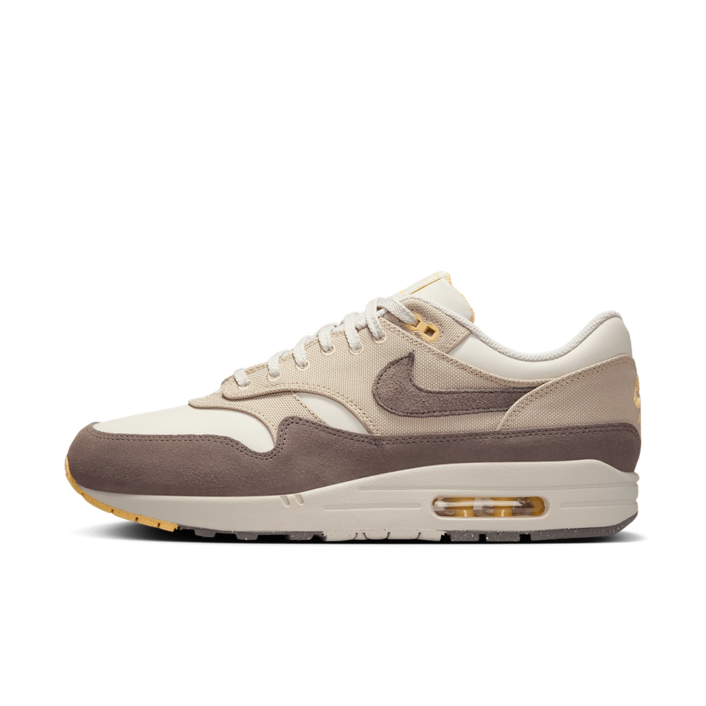 Nike Air Max 1 Premium Cave Stone – Suede and Mesh Retro Running Sneakers, Classic Lifestyle Shoes, Iconic Streetwear Trainers