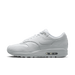Nike Air Max 1 PRM Snakeskin sneakers in 'Triple White' colorway, premium white athletic shoes with snakeskin detailing, ideal for casual and stylish outfits.
