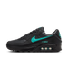 Nike Air Max 90 sneakers in 'Black Tiffany' colorway, bold black and Tiffany blue athletic shoes, perfect for casual and sporty styles.
