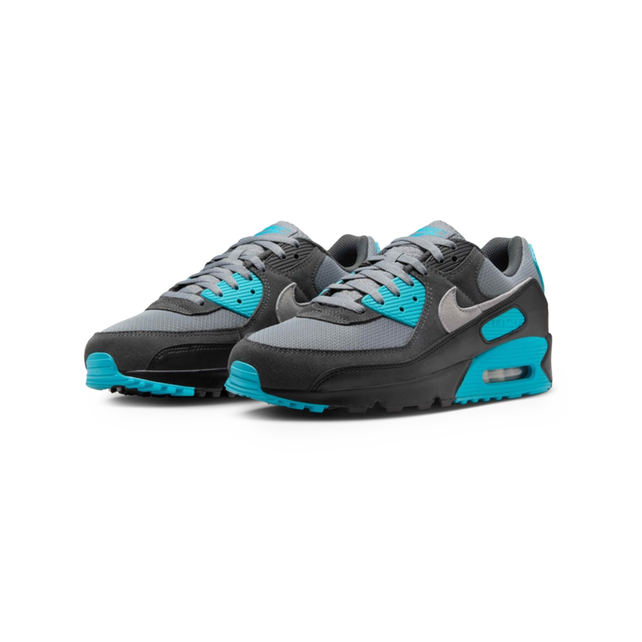 Nike Air Max 90 Cool Grey Dusty Cactus Black Wolf Grey sneaker with layered grey tones cactus accents available at The Attic
