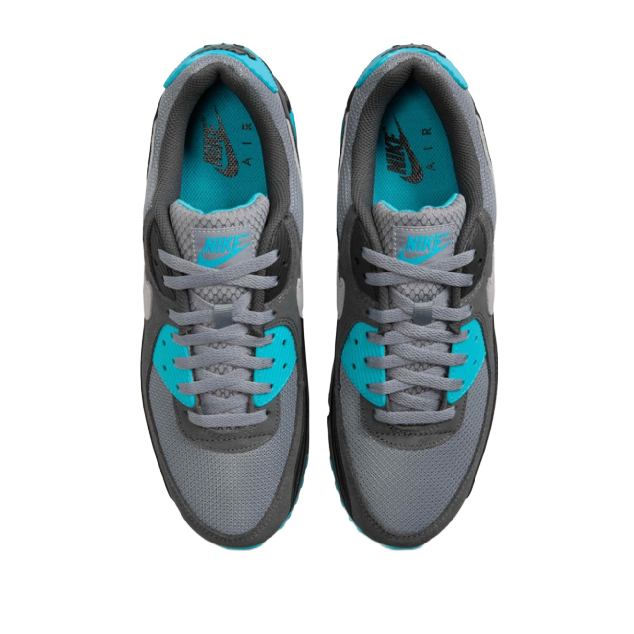 Nike Air Max 90 Cool Grey Dusty Cactus Black Wolf Grey sneaker with layered grey tones cactus accents available at The Attic
