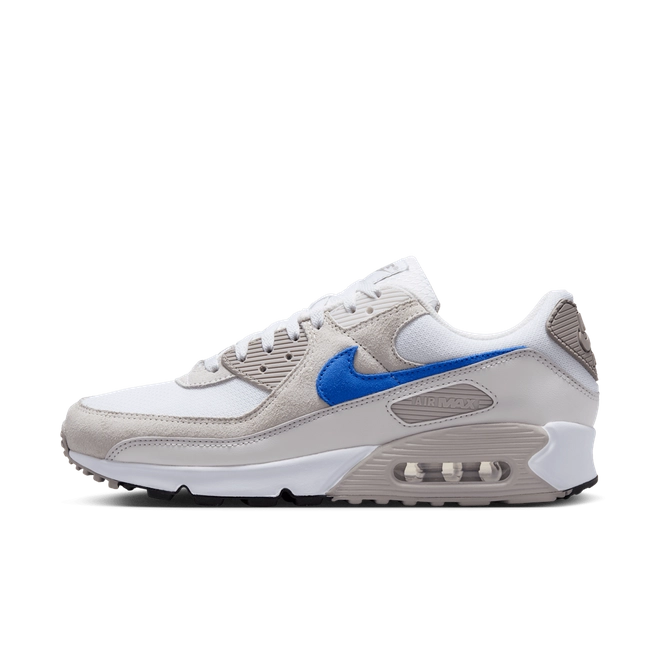 Nike Air Max 90 sneakers in 'Grey Racer Blue' colorway, stylish athletic shoes with grey and blue accents, perfect for casual and sportswear.