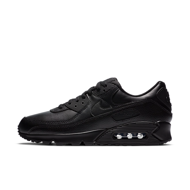 Nike Air Max 90 Leather Triple Black – Classic Retro Running Sneakers, Premium All-Black Lifestyle Shoes, Iconic Streetwear Trainers