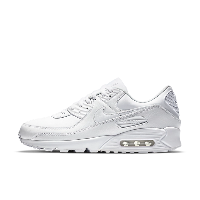 Nike Air Max 90 Leather Triple White – Classic Retro Running Sneakers, Premium All-White Lifestyle Shoes, Iconic Streetwear Trainers