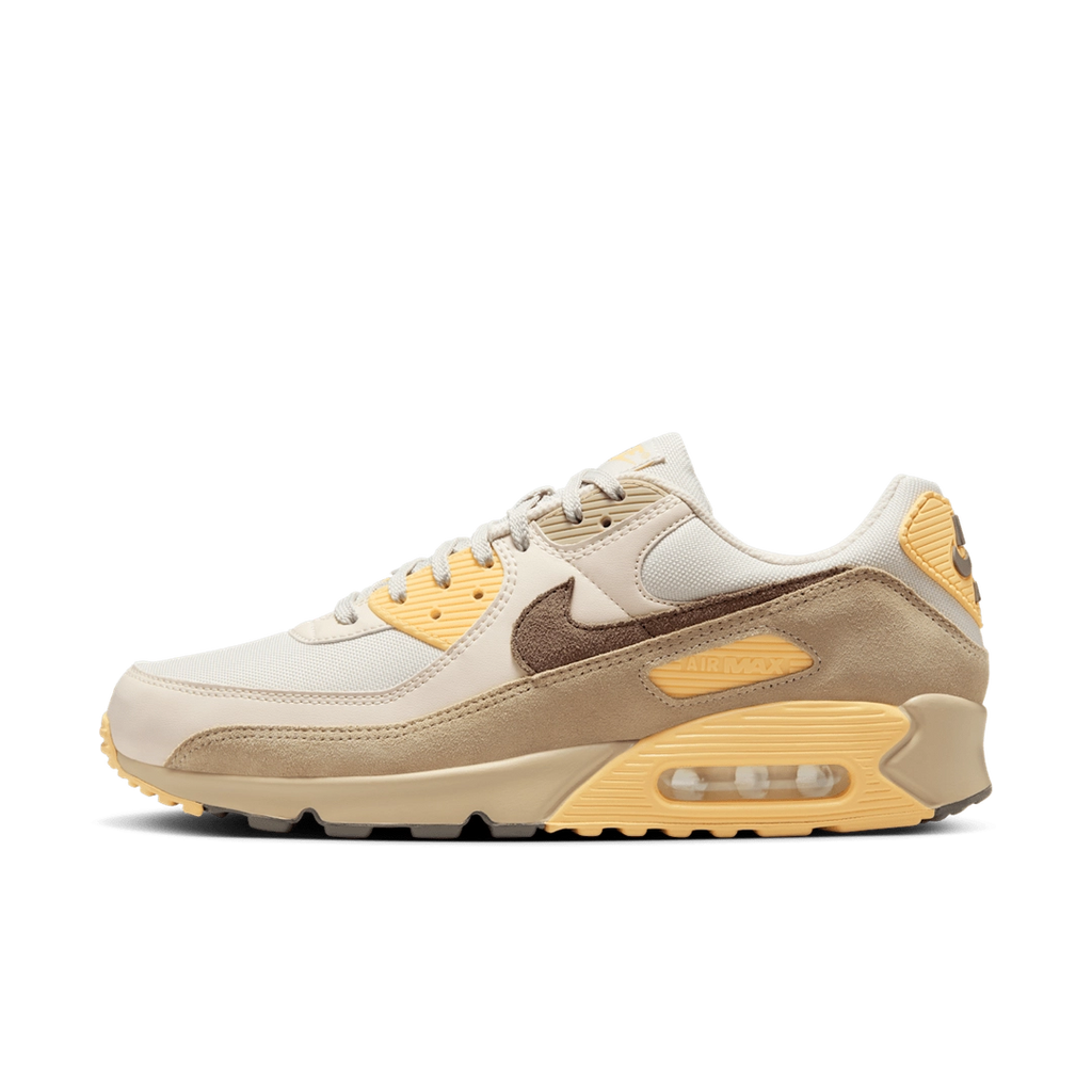 Nike Air Max 90 Light Bone & Cave Stone – Retro Running Sneakers, Neutral Suede and Mesh Lifestyle Shoes, Classic Streetwear Trainers