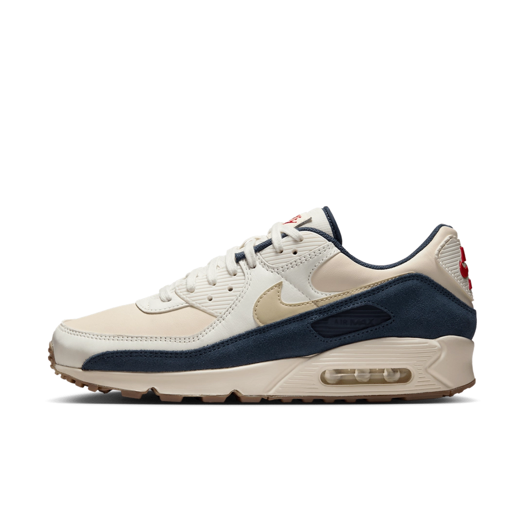 Nike Air Max 90 PRM Pale Ivory – Premium Retro Running Sneakers, Beige Suede and Leather Lifestyle Shoes, Classic Streetwear Trainers
