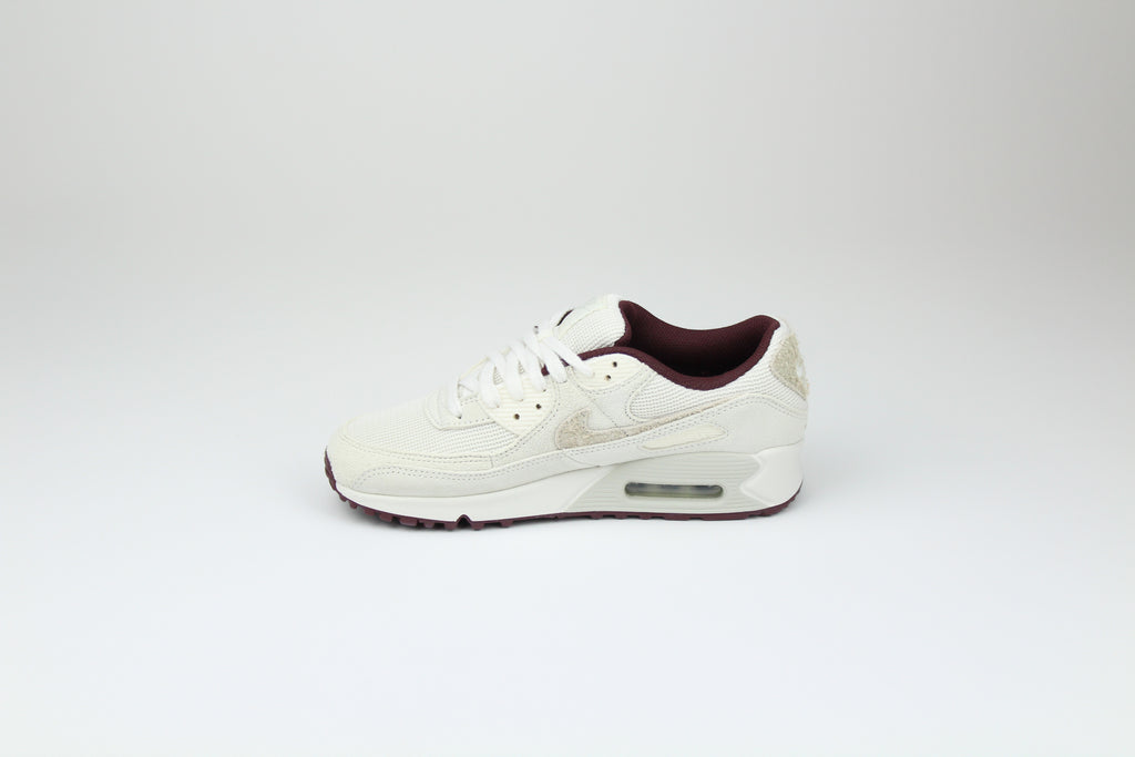 Nike Air Max 90 'Phantom & Burgundy Crush' – stylish sneakers featuring a sleek combination of phantom and burgundy crush colours, Air Max cushioning for comfort, and premium construction, ideal for casual and streetwear outfits.