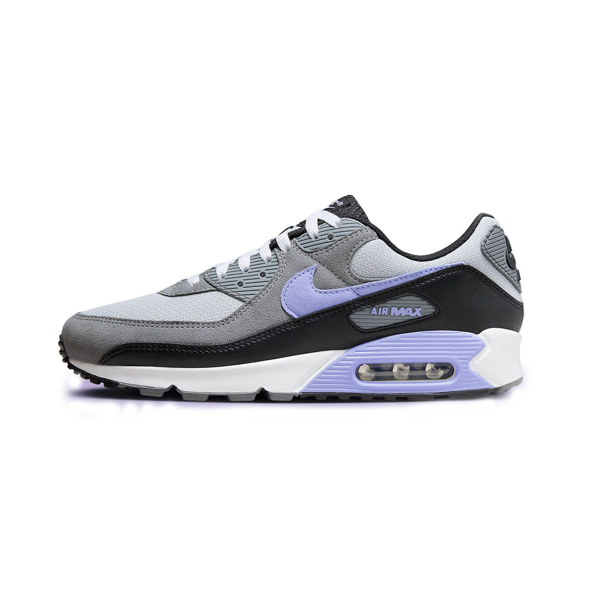 Nike Air Max 90 Photon Dust Light Thistle sneaker with mesh and leather upper soft pastel tones and classic Air Max cushioning available at The Attic