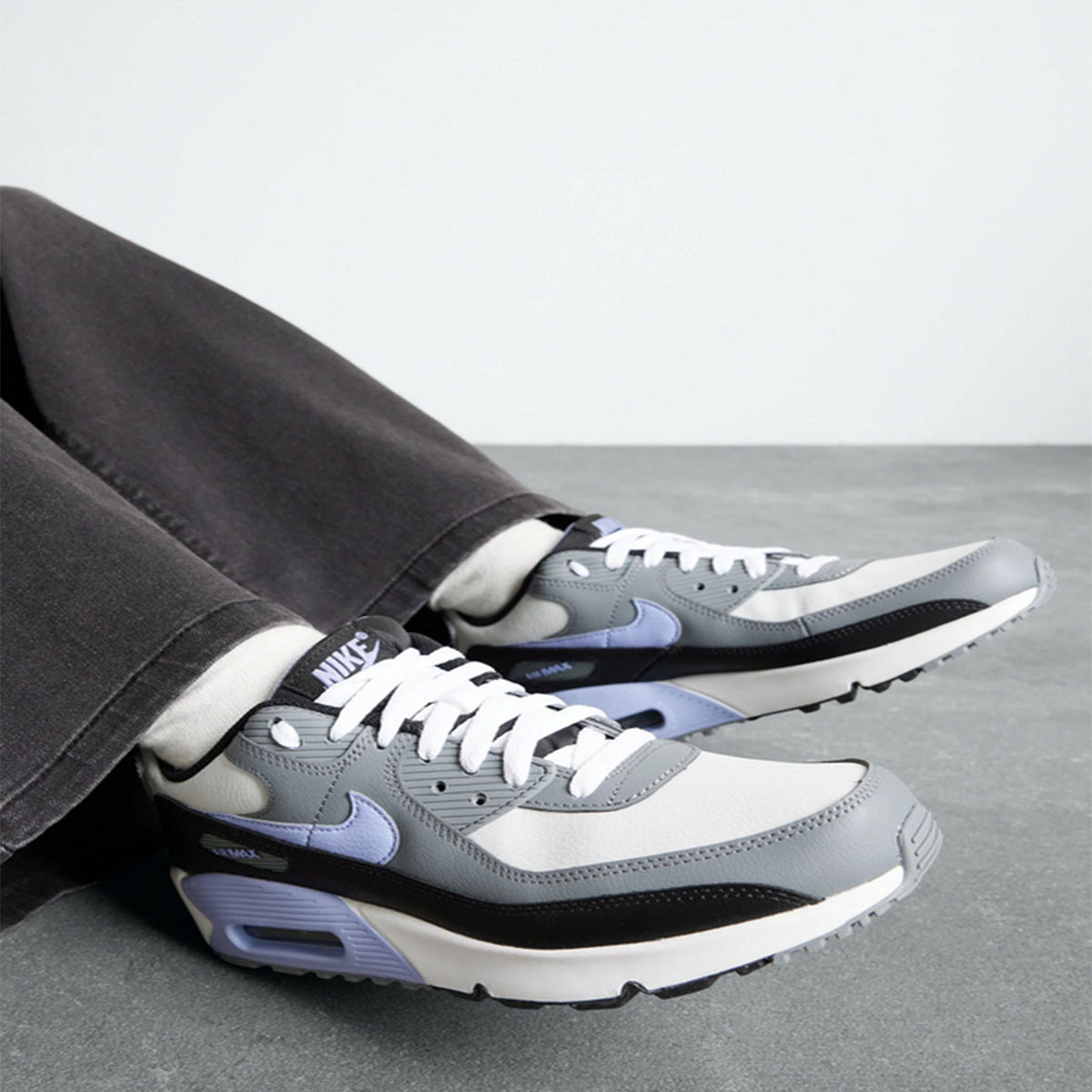 Nike Air Max 90 Photon Dust Light Thistle sneaker with mesh and leather upper soft pastel tones and classic Air Max cushioning available at The Attic