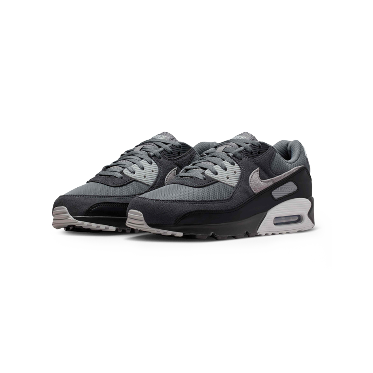 Nike Air Max 90 Smoke Grey Black Photon Dust sneaker with layered grey upper and classic Air cushioning available at The Attic